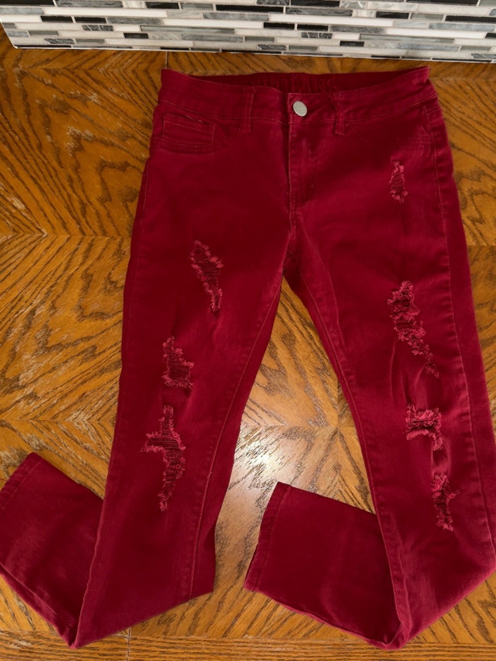 VIP Jeans Red Distressed Slim Bootcut Denim Mid Rise Size 7/8